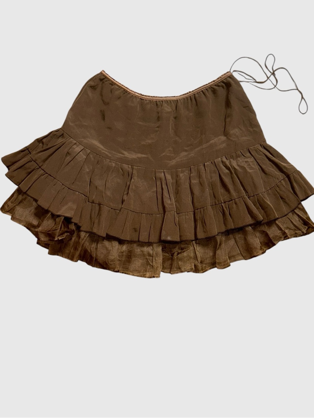 Chine Collection Chocolate Cupro Layered Ruffle Skirt Fairycore Sz 1 Silk